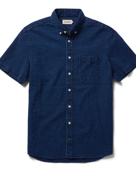 flatlay of The Short Sleeve Jack in Indigo Seersucker, Wovens by Taylor Stitch