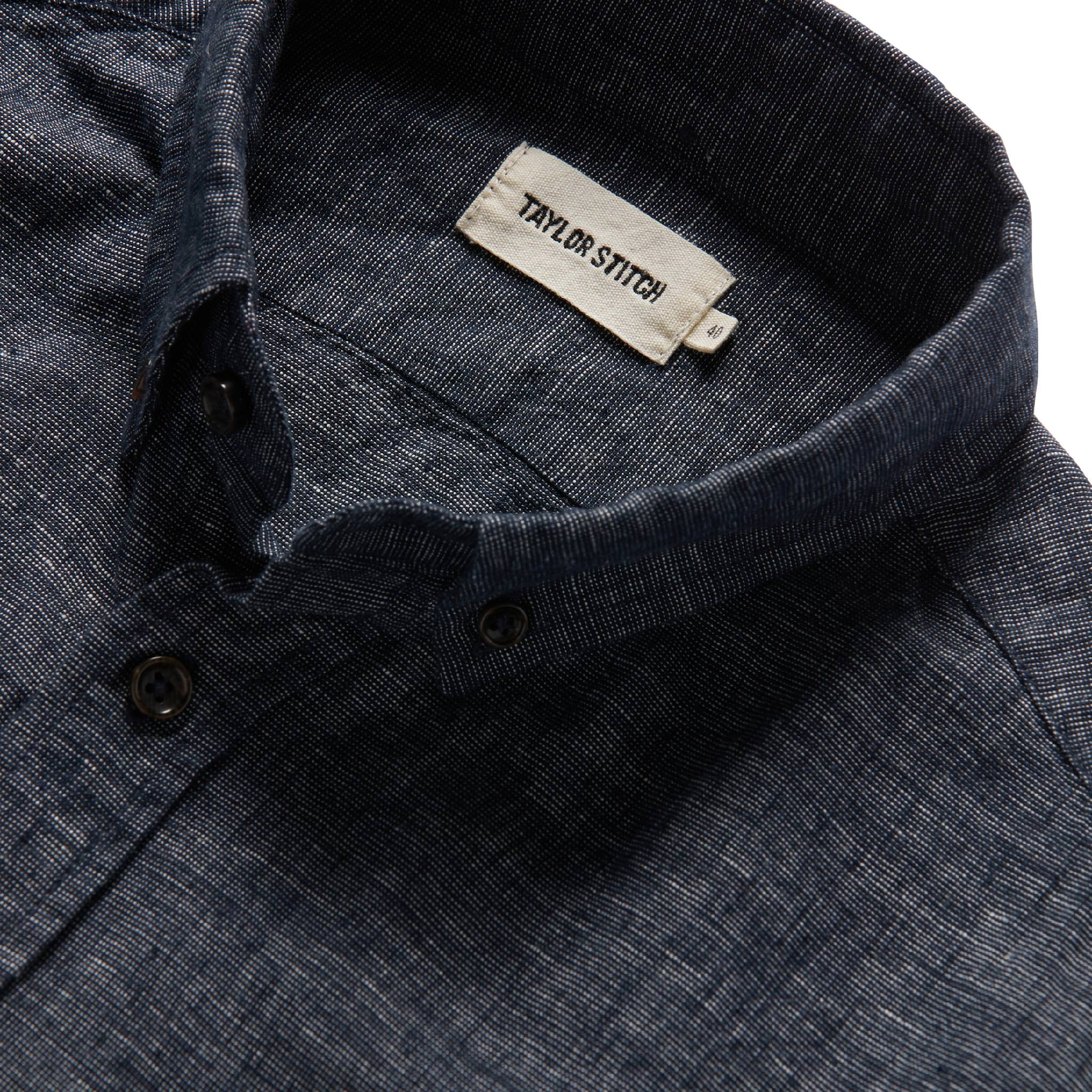 material shot of interior label of The Jack in Midnight Slub, Wovens by Taylor Stitch