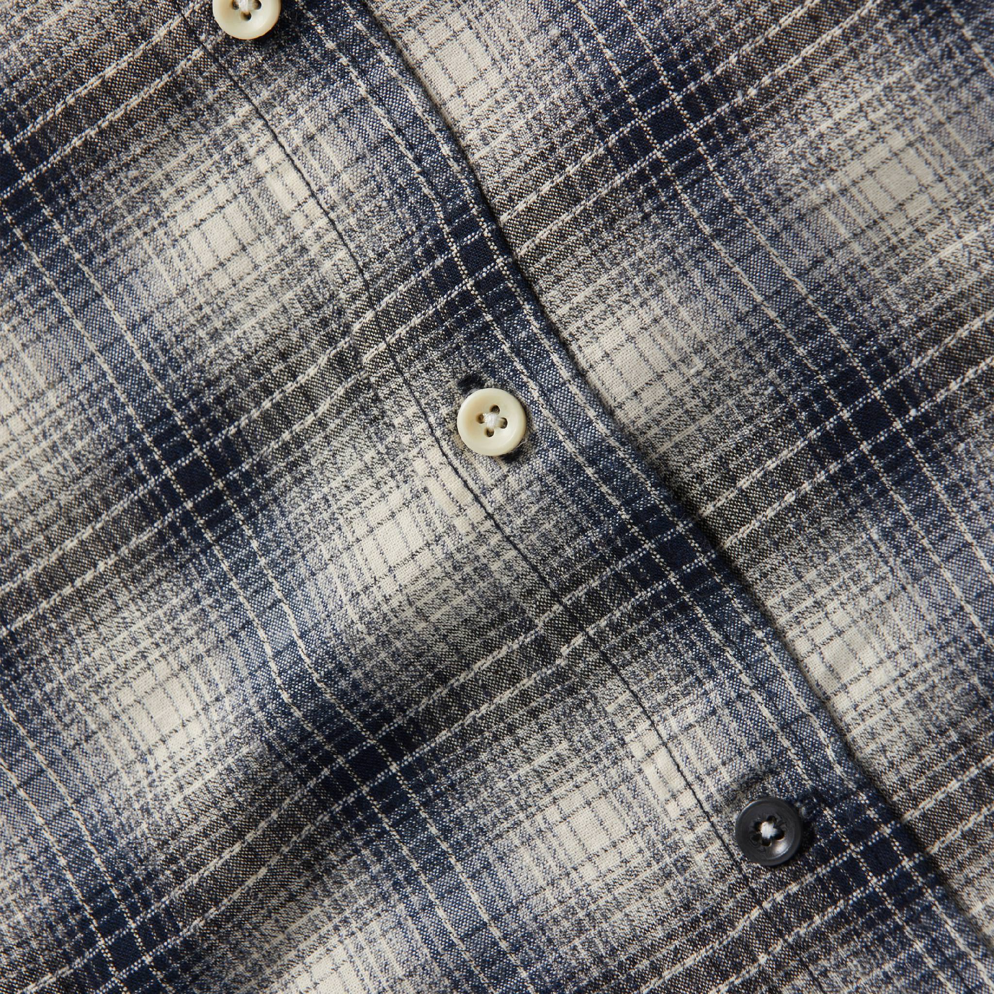 material shot of front placket of The Jack in Navy Plaid, Wovens by Taylor Stitch