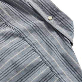 material shot of back yoke of The Jack in Sky Blue Chambray Stripe