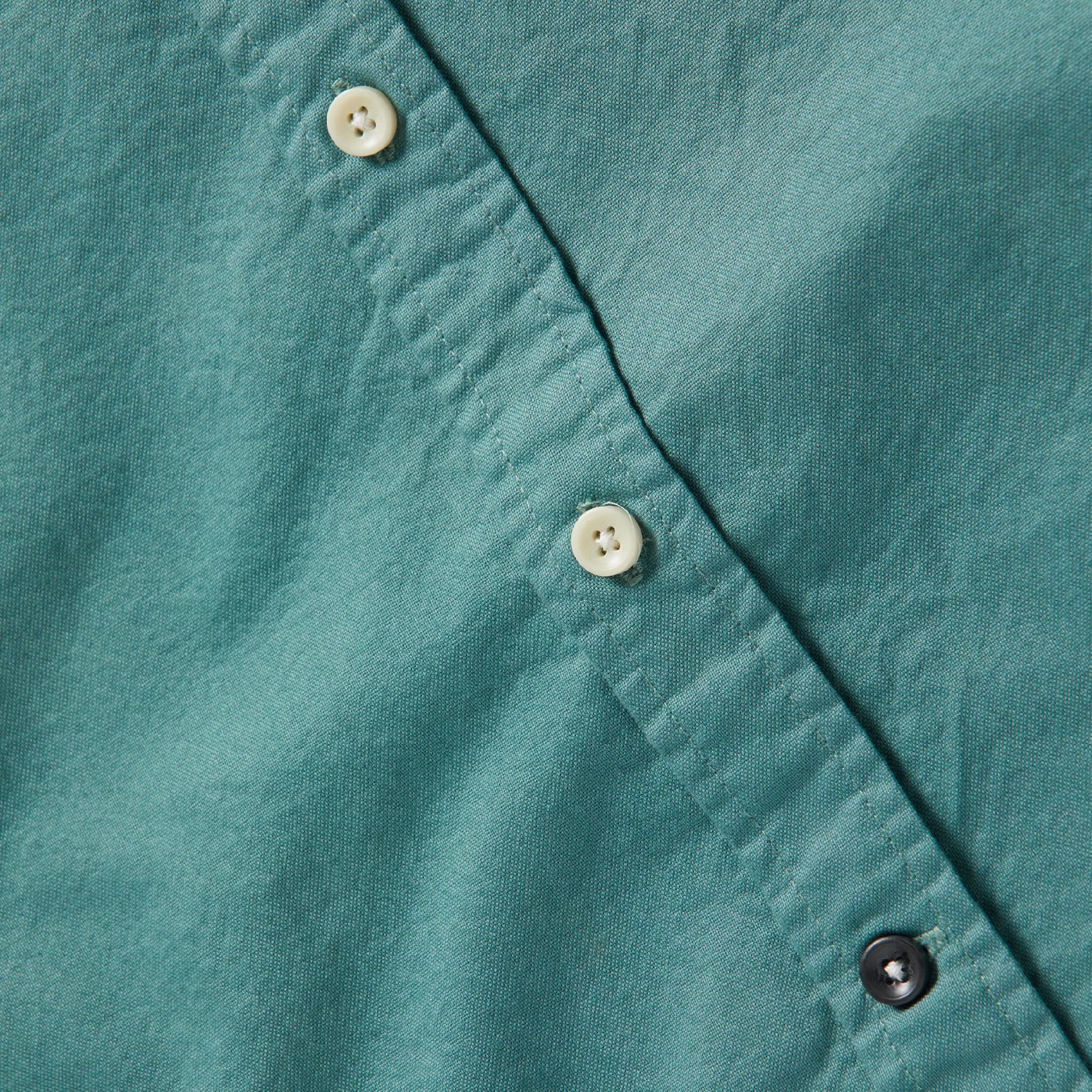 material shot of front placket of The Jack in Teal Oxford, Wovens by Taylor Stitch