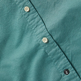 material shot of front placket of The Jack in Teal Oxford