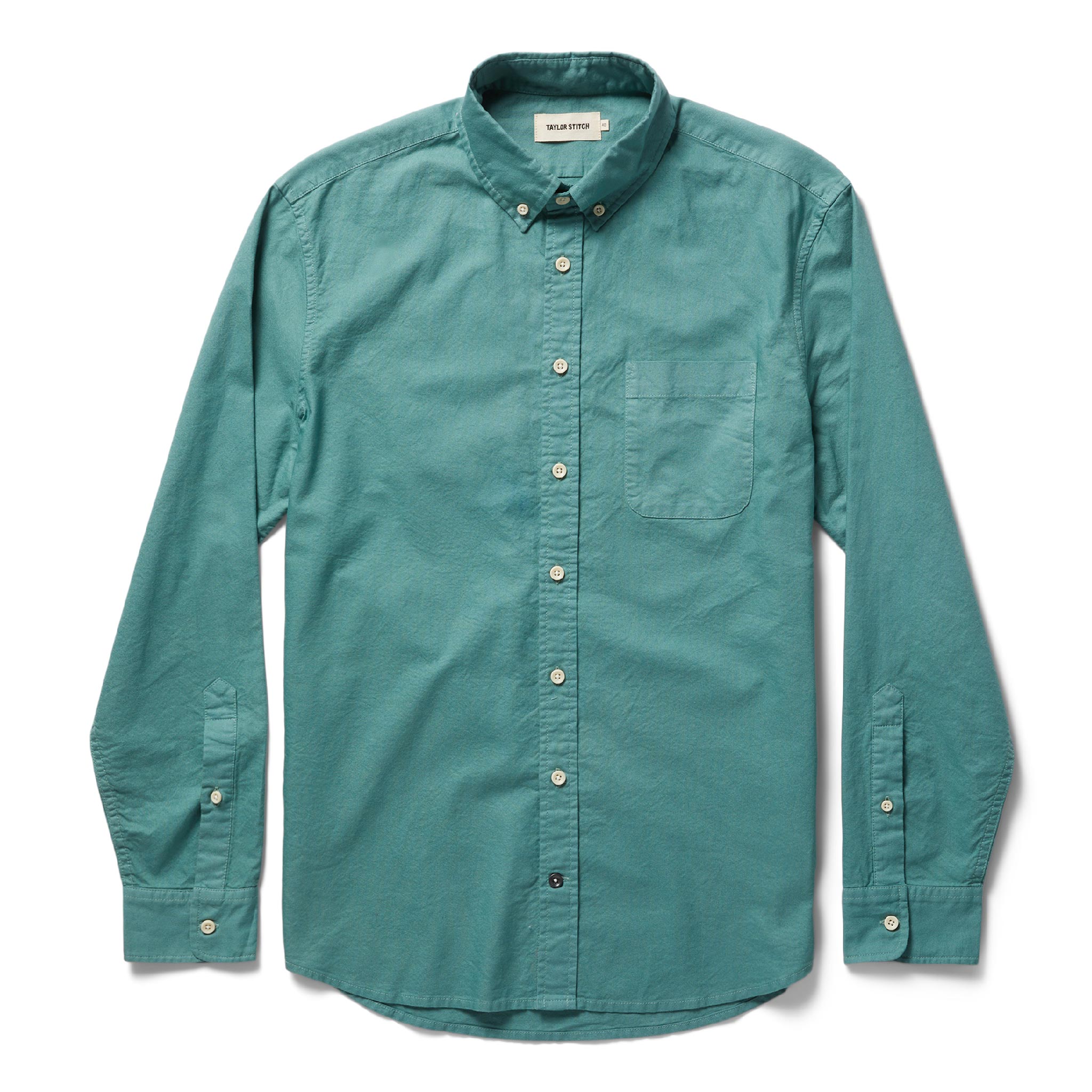 unfolded flatlay of The Jack in Teal Oxford, Wovens by Taylor Stitch