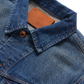 material shot of collar of The Long Haul Jacket in Sawyer Wash Organic Selvage