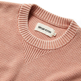 material shot showing interior label of The Moor Sweater in Dusty Rose