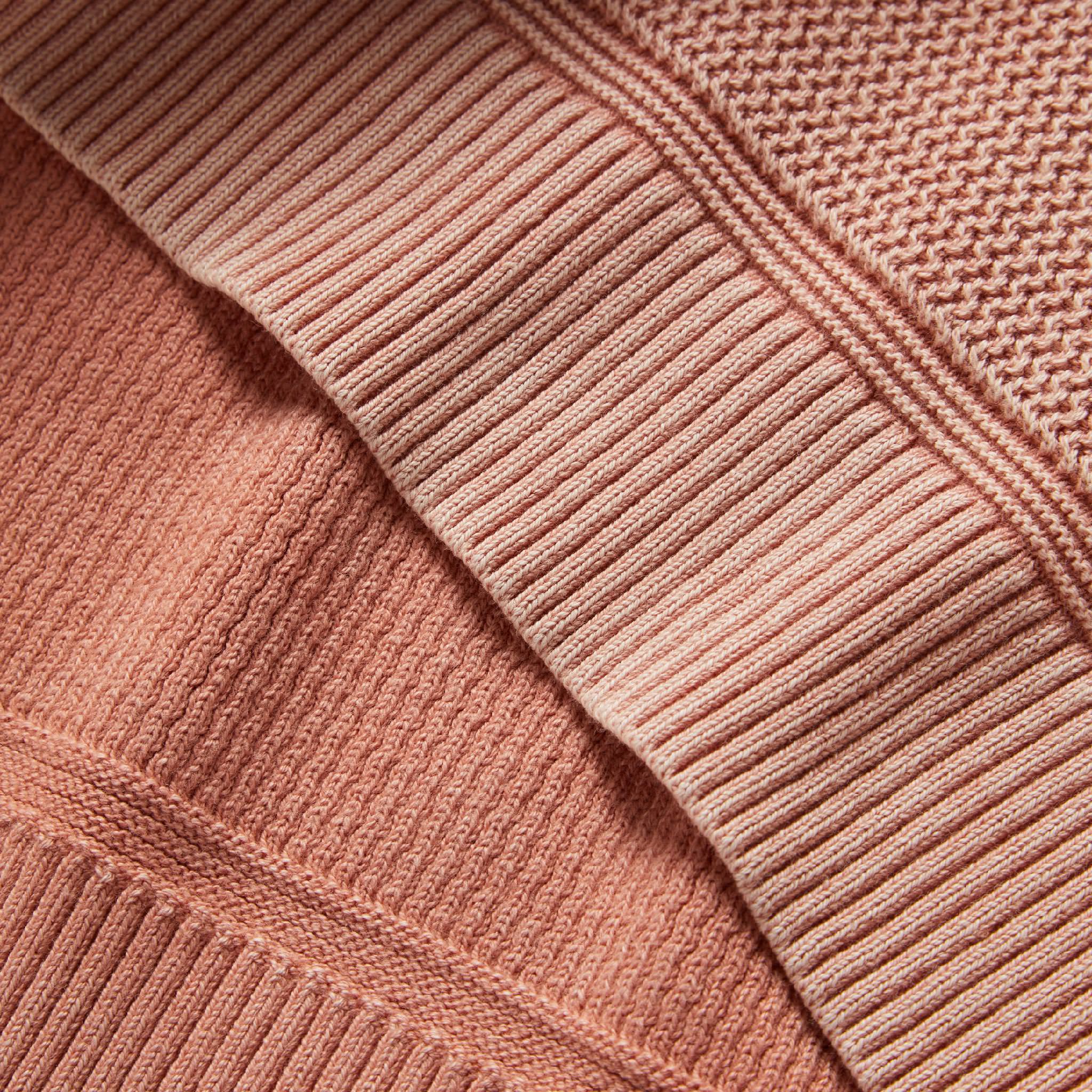 material shot of rib hem of The Moor Sweater in Dusty Rose, Knits by Taylor Stitch