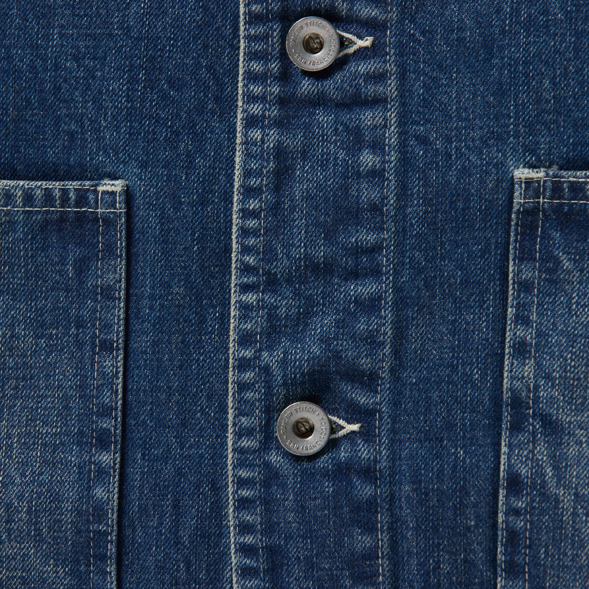 material shot of front placket of The Ojai Jacket in Sawyer Wash Selvage, Outerwear by Taylor Stitch