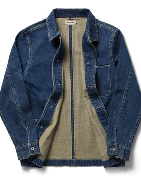 front flatlay of The Ojai Jacket in Sawyer Wash Selvage opened, Outerwear by Taylor Stitch