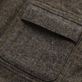 material shot of the pocket on The Gibson Jacket in Khaki Donegal Wool