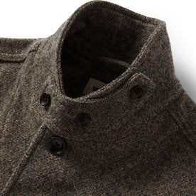 material shot of the collar on The Gibson Jacket in Khaki Donegal Wool