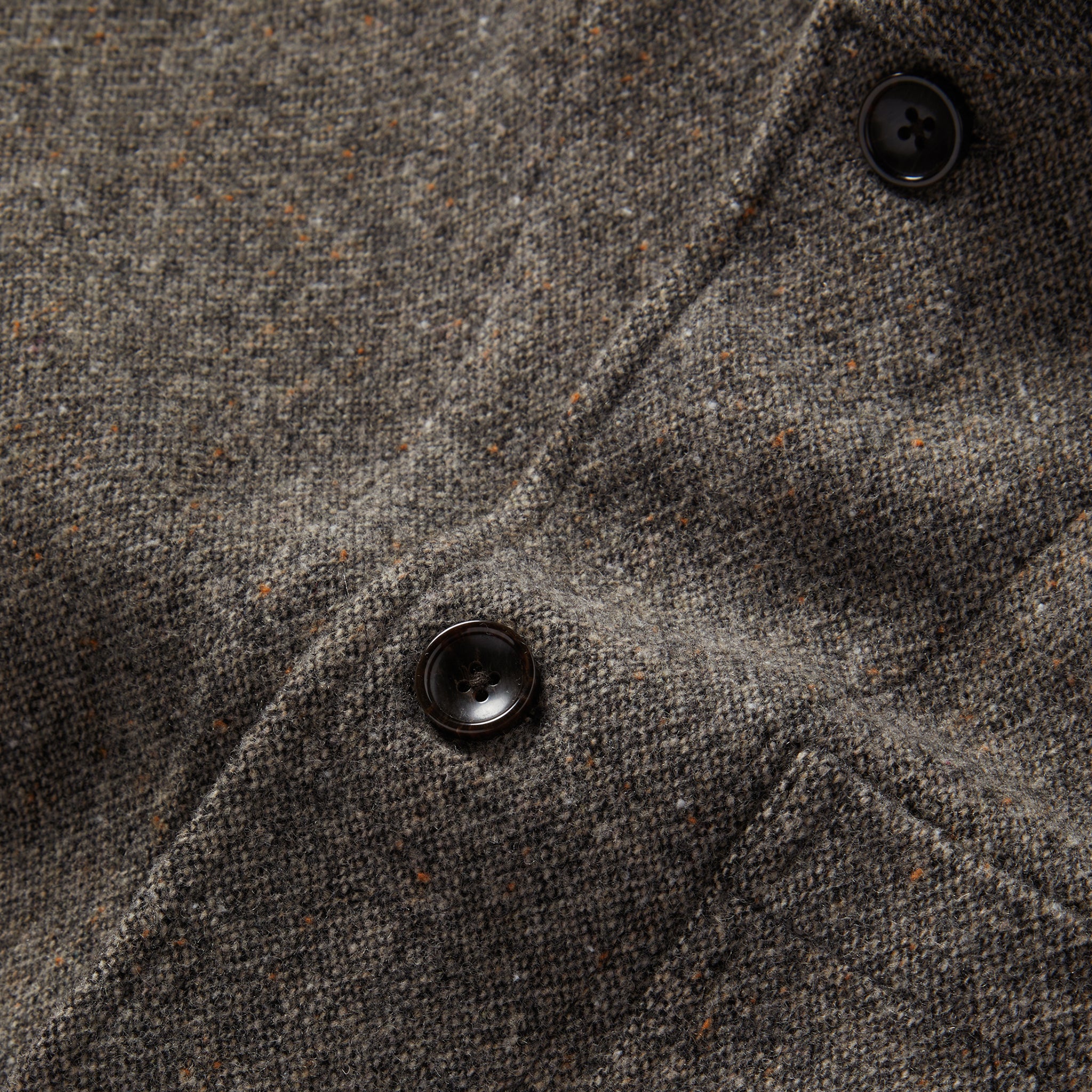 material shot of buttons on The Gibson Jacket in Khaki Donegal Wool, Outerwear by Taylor Stitch