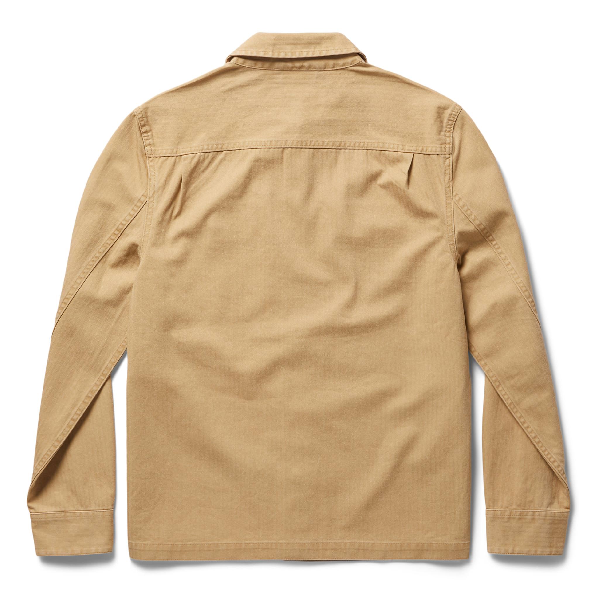 unfolded flatlay of The Reserve Shirt in Khaki Herringbone, Outerwear by Taylor Stitch