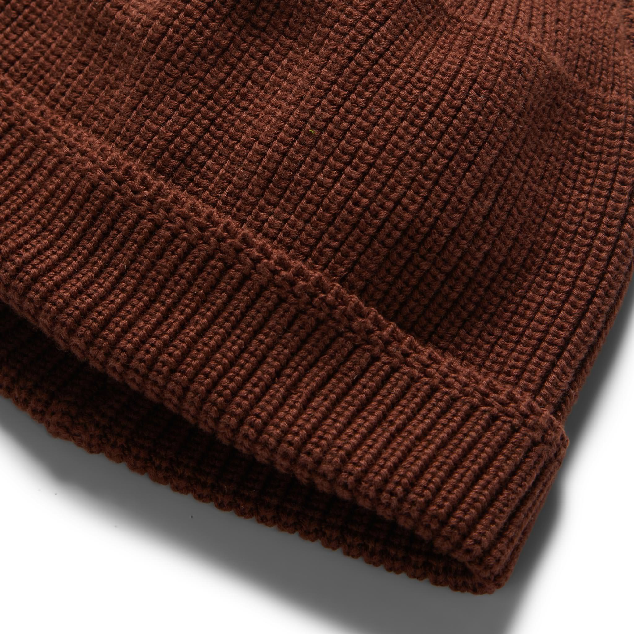material shot of ribbed hem of The Rib Beanie in Russet, Accessories by Taylor Stitch