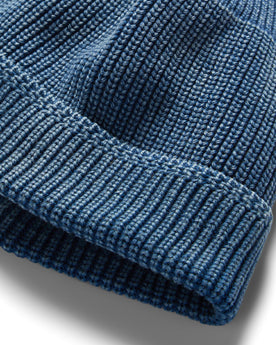 material shot of the rib hemmed of The Rib Beanie in Washed Indigo, Accessories by Taylor Stitch