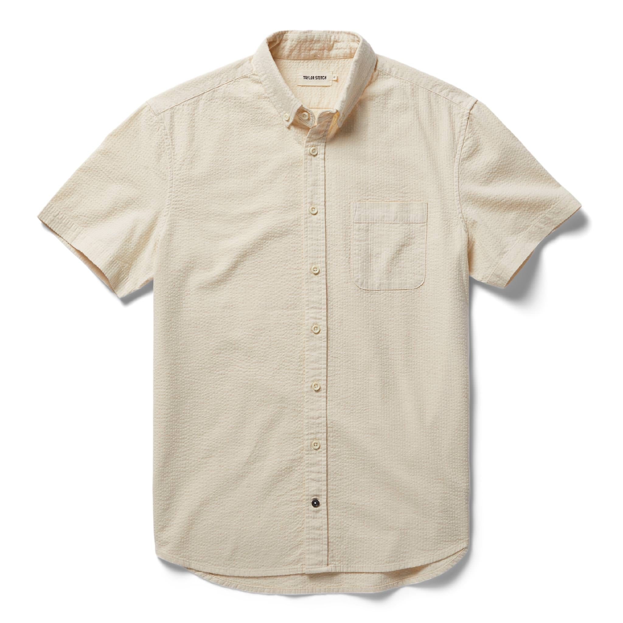 flat lay of The Short Sleeve Jack in Natural Seersucker, Wovens by Taylor Stitch