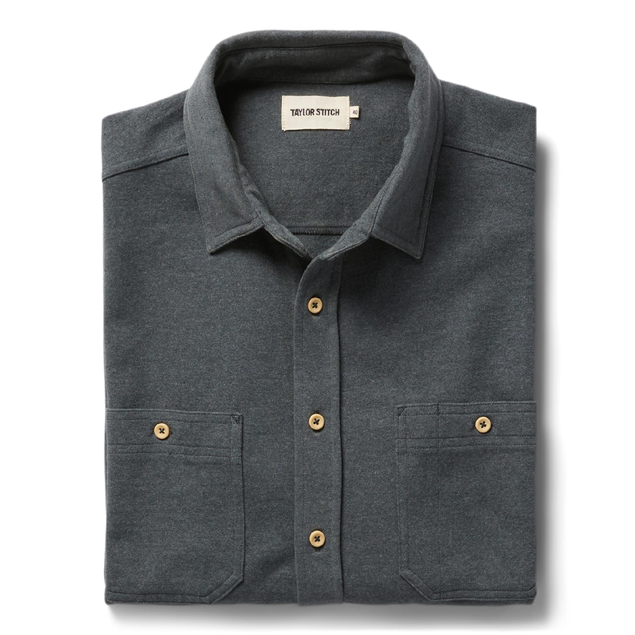 flatlay of The Utility Shirt in Dark Slate Heavy Bag, Wovens by Taylor Stitch