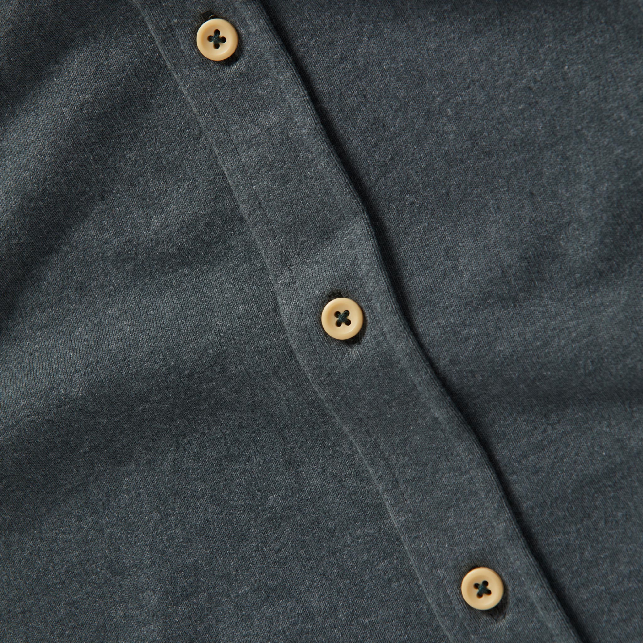 material shot of front placket of The Utility Shirt in Dark Slate Heavy Bag, Wovens by Taylor Stitch