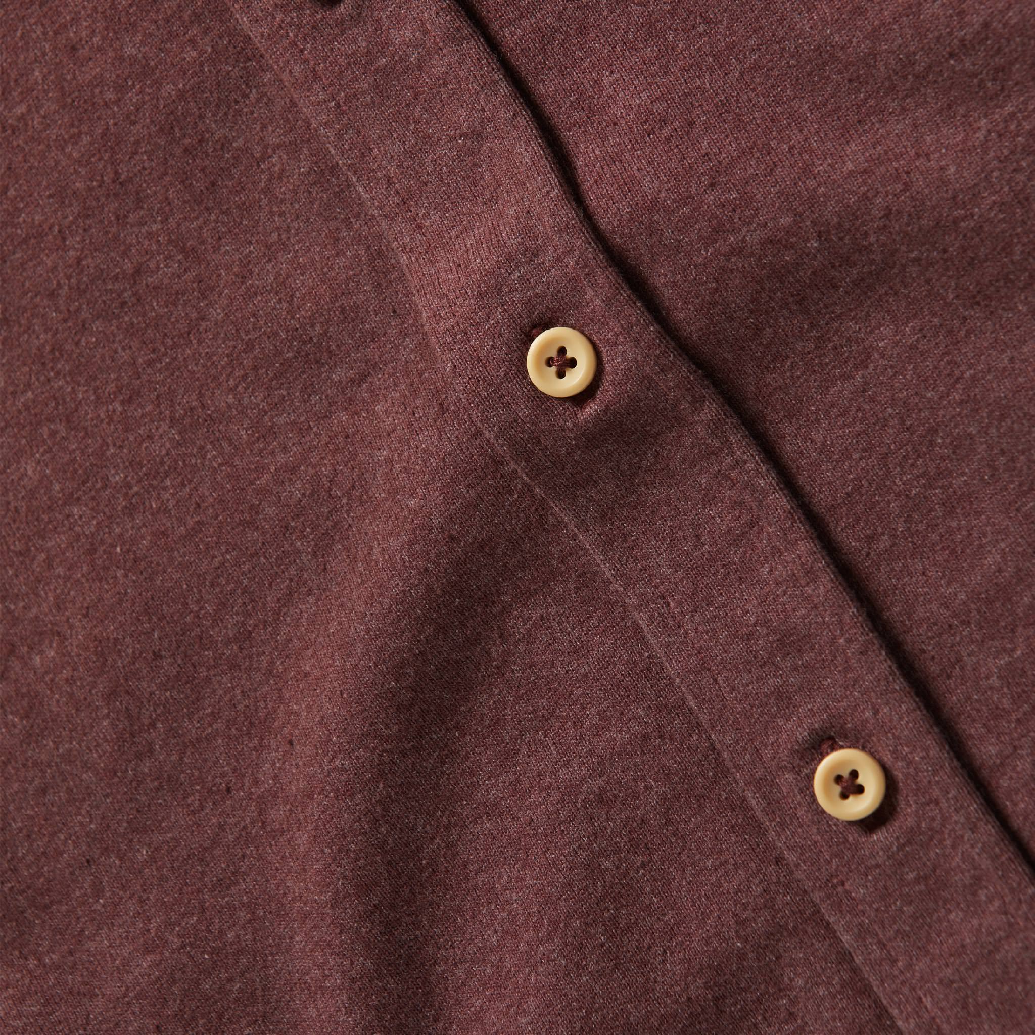 material shot of front placket of The Utility Shirt in Russet Heavy Bag, Wovens by Taylor Stitch