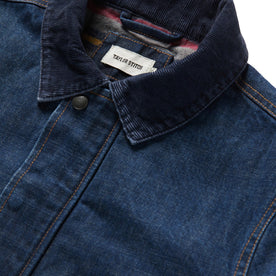 material shot of the collar of The Workhorse Jacket in Marlowe Wash Denim