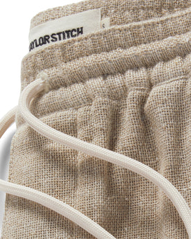 material shot of the drawstring of The Apres Pant in Oat Donegal, Bottoms by Taylor Stitch