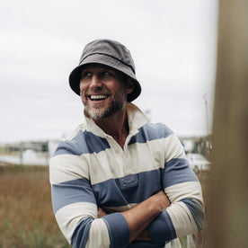 fit model showing off The Bucket Hat in Washed Taupe Twill