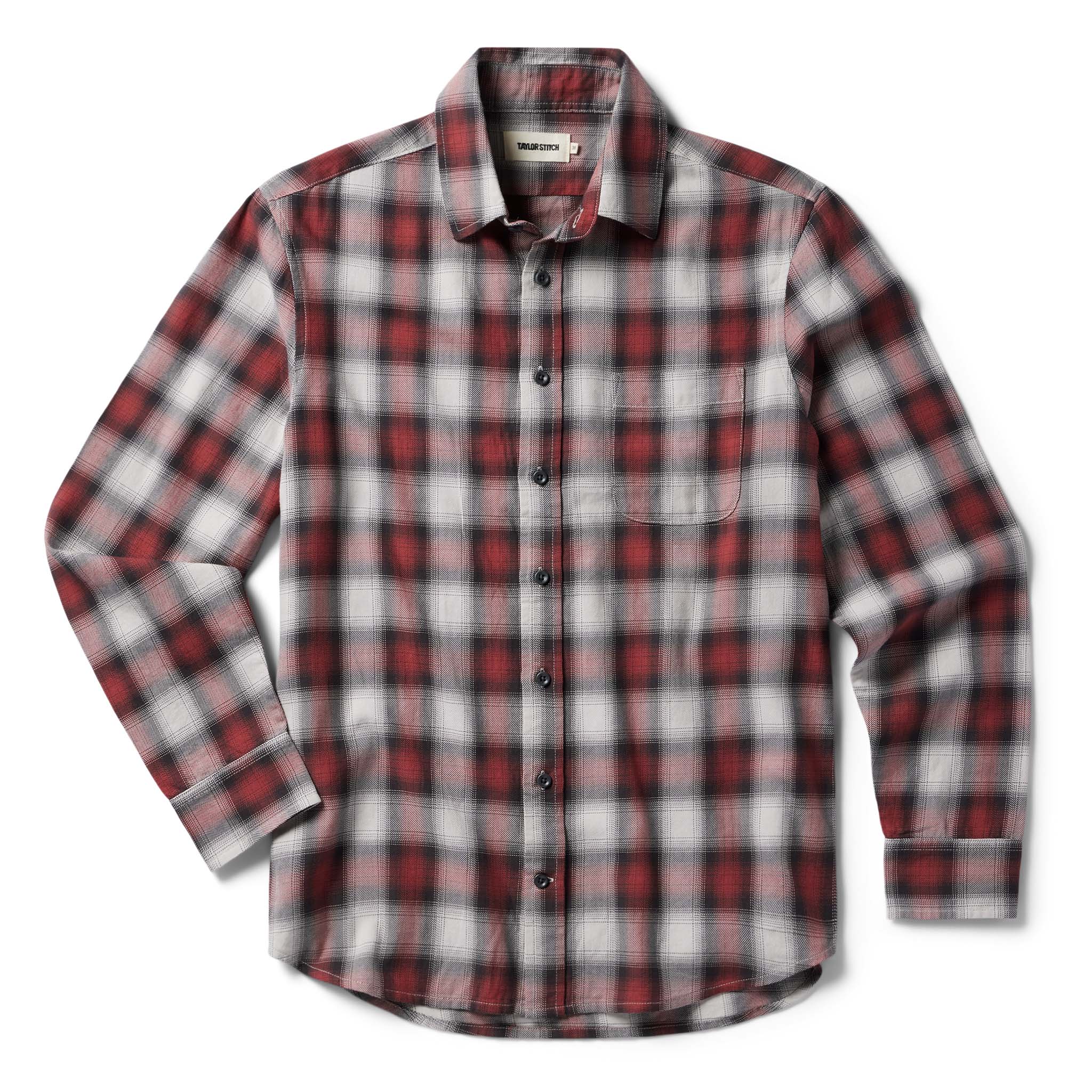 flatlay of The California in Brick Plaid Ombre Twill, Wovens by Taylor Stitch