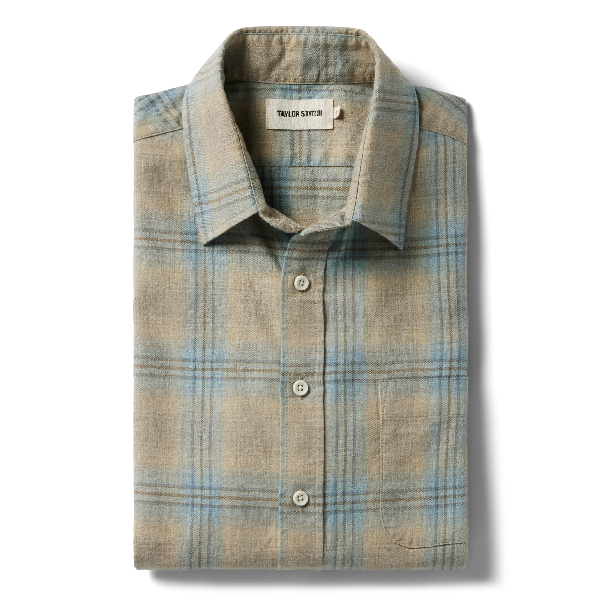 flatlay of The California Heathered Sky Plaid, Wovens by Taylor Stitch