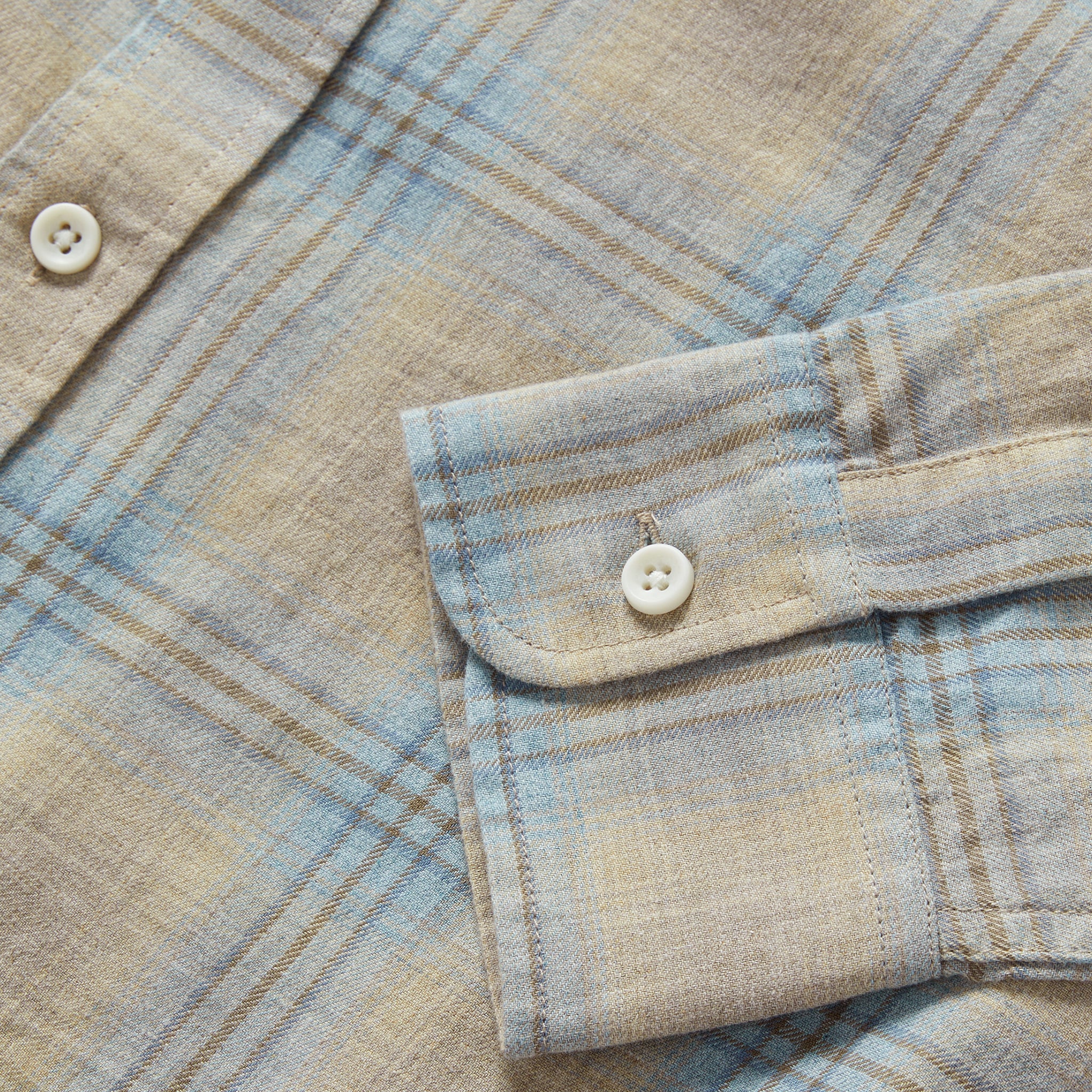 material shot of the cuffs on The California Heathered Sky Plaid, Wovens by Taylor Stitch