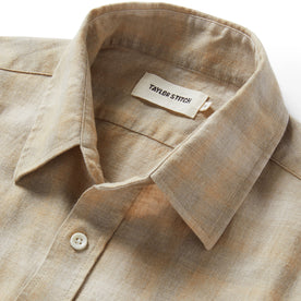 material shot of the collar on The California Heathered Sunrise Plaid