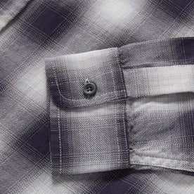 material shot of the cuff on The California in Storm Plaid Ombre Twill