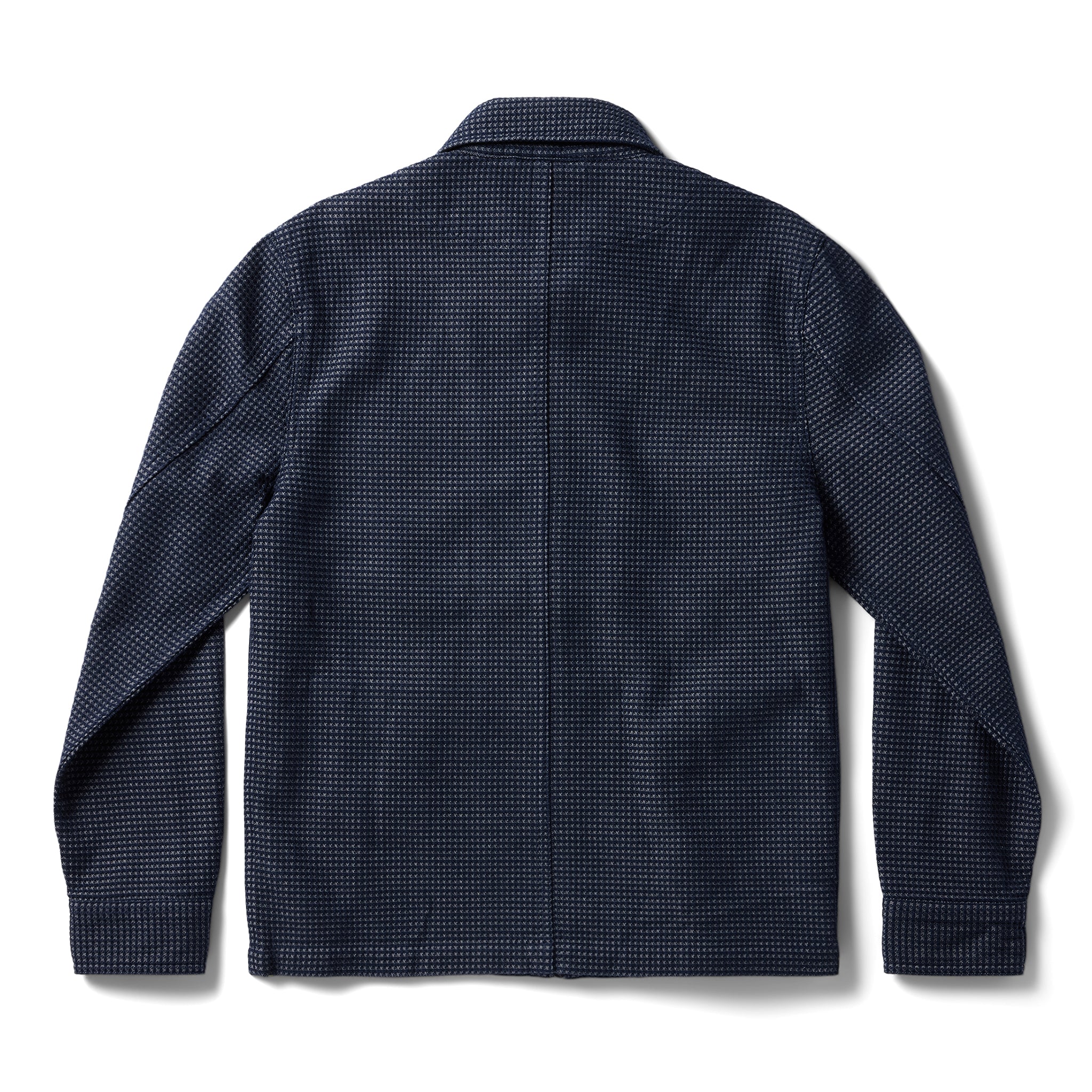 flatlay of The Cavern Jacket in Navy Dobby Grid, shown from back, Outerwear by Taylor Stitch