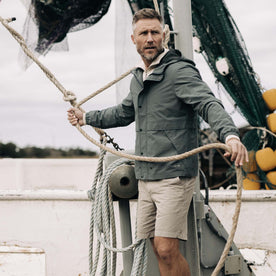 fit model posing in The Chapman Jacket in Sea Green Sixty Forty