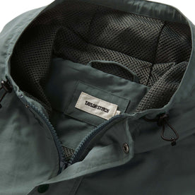 material shot of the collar on The Chapman Jacket in Sea Green Sixty Forty