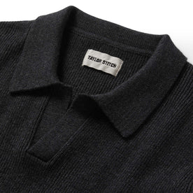 material shot of the collar on The Charleston Sweater in Heather Charcoal