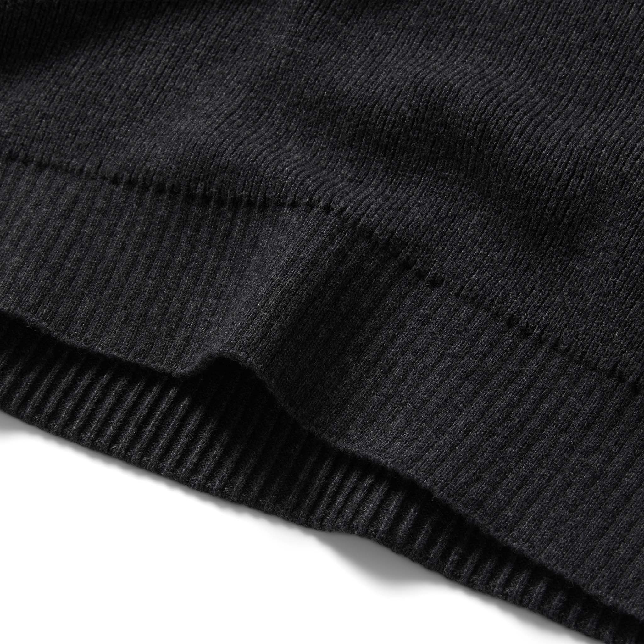 material shot of the rib at bottom of The Charleston Sweater in Heather Charcoal, Knits by Taylor Stitch