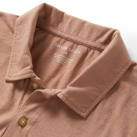 material shot of the collar on The Cotton Hemp Polo in Dried Acorn