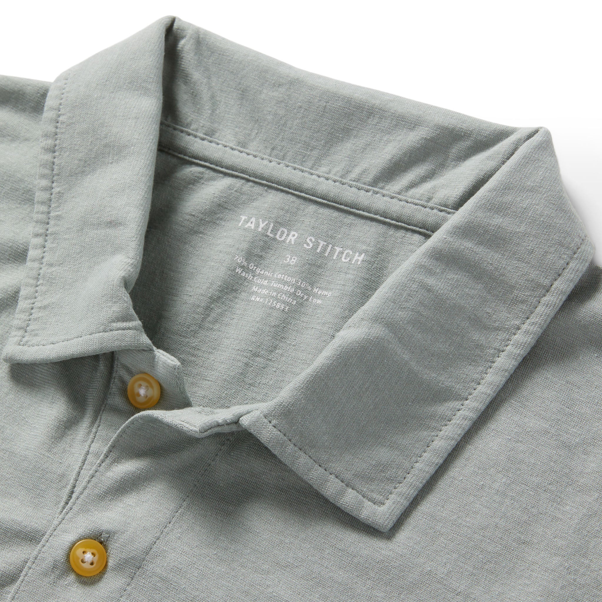 material shot of the collar on The Cotton Hemp Polo in Slate, Knits by Taylor Stitch