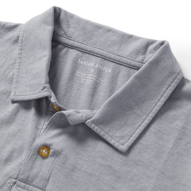 material shot of the collar on The Cotton Hemp Polo in Tradewinds