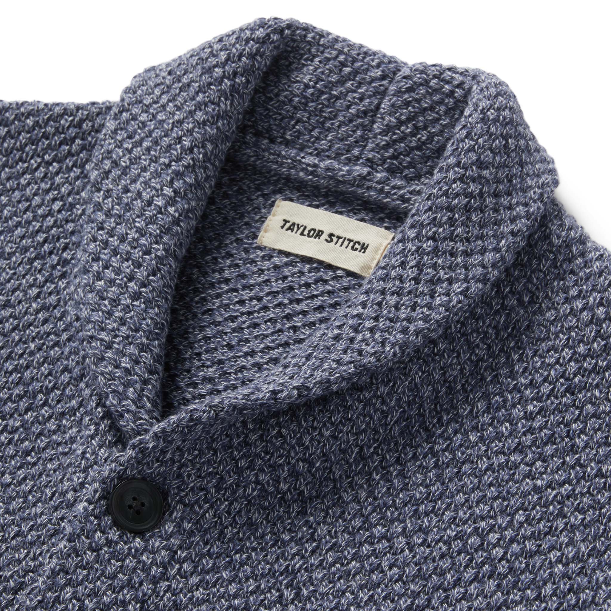 material shot of the collar on The Crawford Sweater in Blue Melange, Knits by Taylor Stitch
