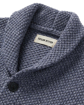 material shot of the collar on The Crawford Sweater in Blue Melange, Knits by Taylor Stitch