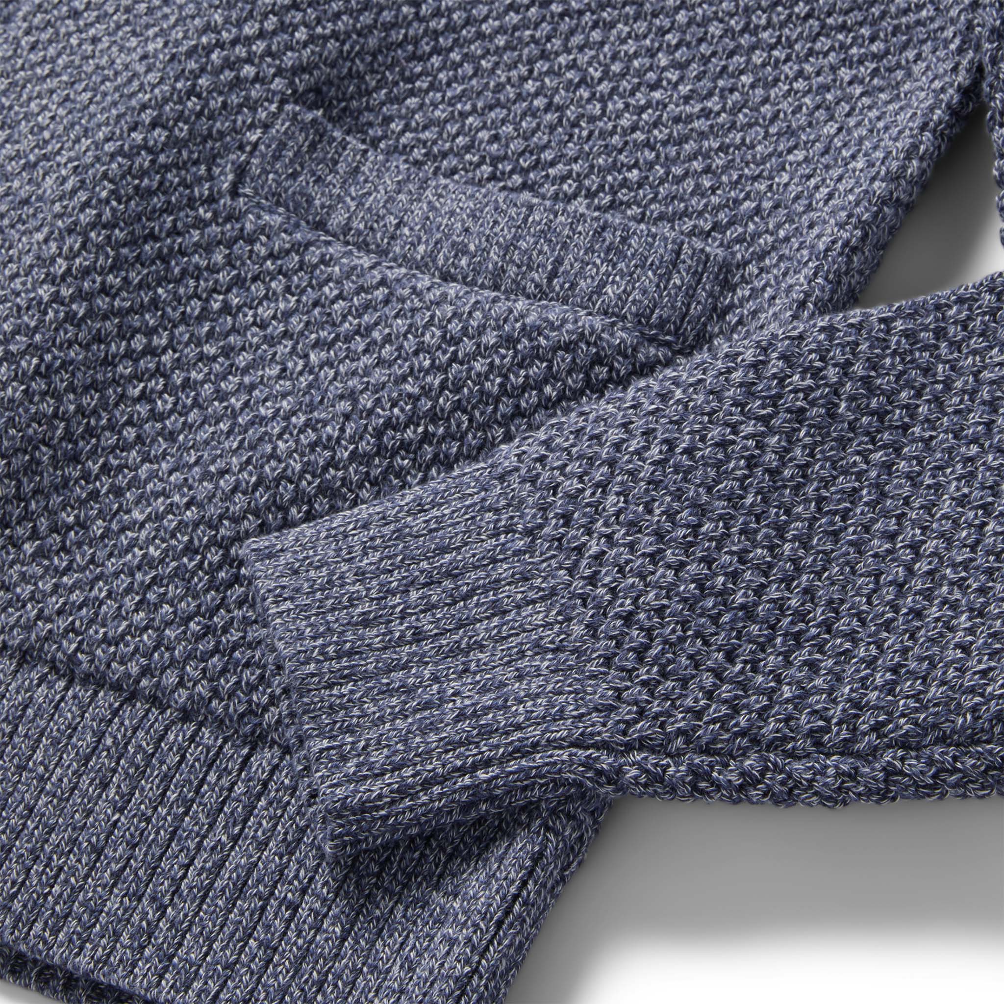 material shot of the sleeve and pocket on The Crawford Sweater in Blue Melange, Knits by Taylor Stitch