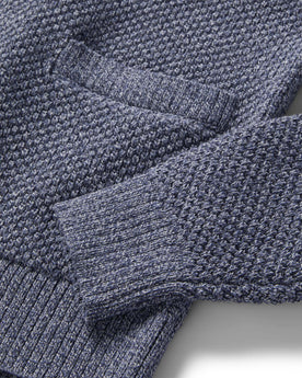 material shot of the sleeve and pocket on The Crawford Sweater in Blue Melange, Knits by Taylor Stitch