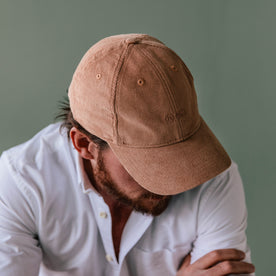 fit model showing top of The Everyday Cap in Brick Pincord