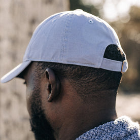 fit model showing the back strap of The Everyday Cap in Washed Blue Twill