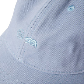 material shot of the logo on The Everyday Cap in Washed Blue Twill