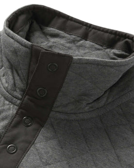 material shot of the stand collar on The Fall Line Pullover in Cypress Heather, Knits by Taylor Stitch