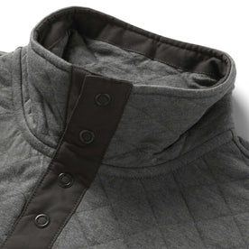 material shot of the stand collar on The Fall Line Pullover in Cypress Heather