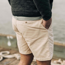 fit model showing the back of The Foundation Short in Organic Dune