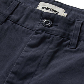 material shot of the button fly on The Foundation Short in Organic Marine