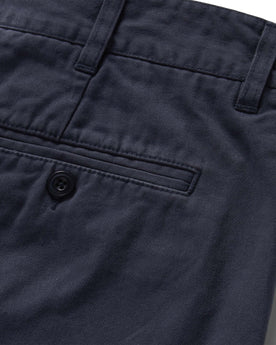 material shot of the rear pocket on The Foundation Short in Organic Marine, Bottoms by Taylor Stitch